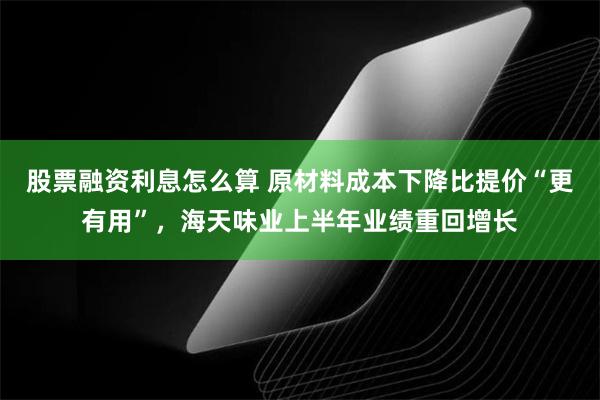 股票融资利息怎么算 原材料成本下降比提价“更有用”，海天味业上半年业绩重回增长